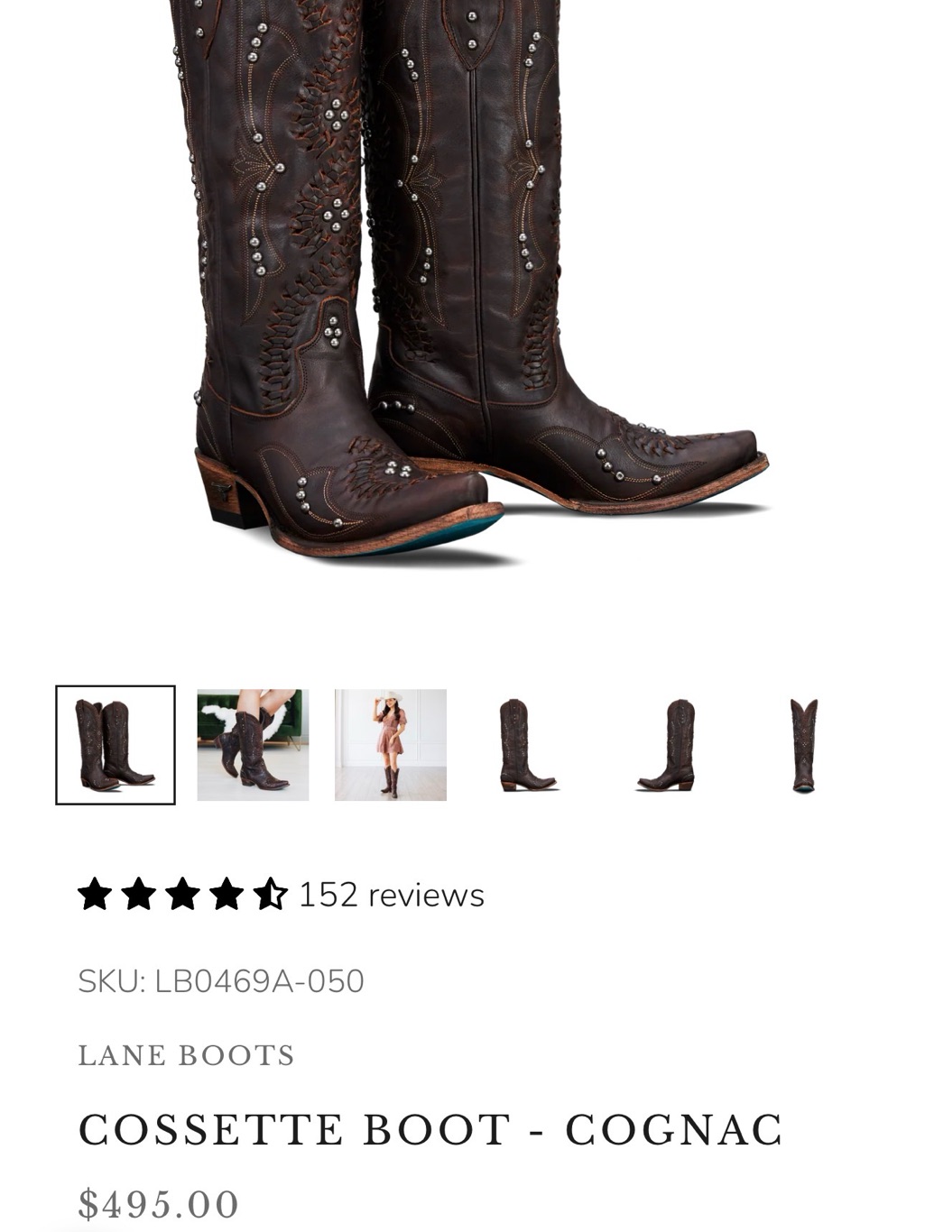 Lane Cossette  Cognac Brand New W Retail 495